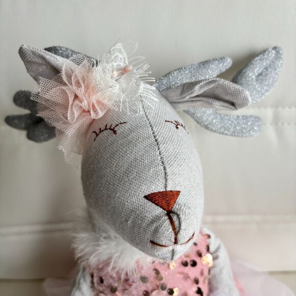 Collectable Ballerina Pink Reindeer Sequin Doll Dance Recital Shelf Sitter 22"H - Picture 3 of 8